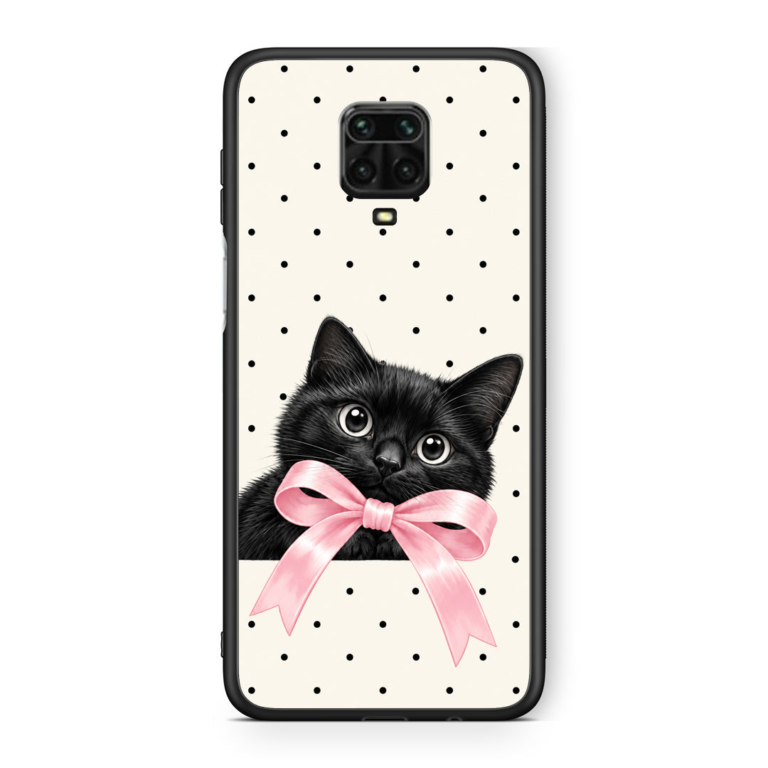 Θήκη Xiaomi Redmi Note 9S / 9 Pro / 9 Pro Max Black Kitten Pink Bow and Polka Dots από τη Smartfits με σχέδιο στο πίσω μέρος και μαύρο περίβλημα | Xiaomi Redmi Note 9S / 9 Pro / 9 Pro Max Black Kitten Pink Bow and Polka Dots case with colorful back and black bezels