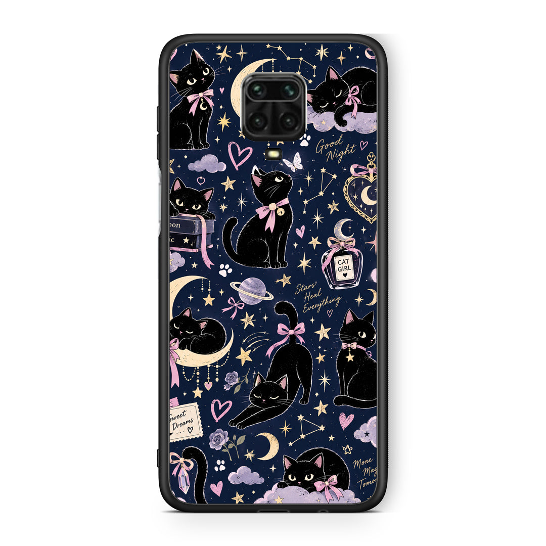 Θήκη Xiaomi Redmi Note 9S / 9 Pro / 9 Pro Max Celestial Black Cats on Navy από τη Smartfits με σχέδιο στο πίσω μέρος και μαύρο περίβλημα | Xiaomi Redmi Note 9S / 9 Pro / 9 Pro Max Celestial Black Cats on Navy case with colorful back and black bezels