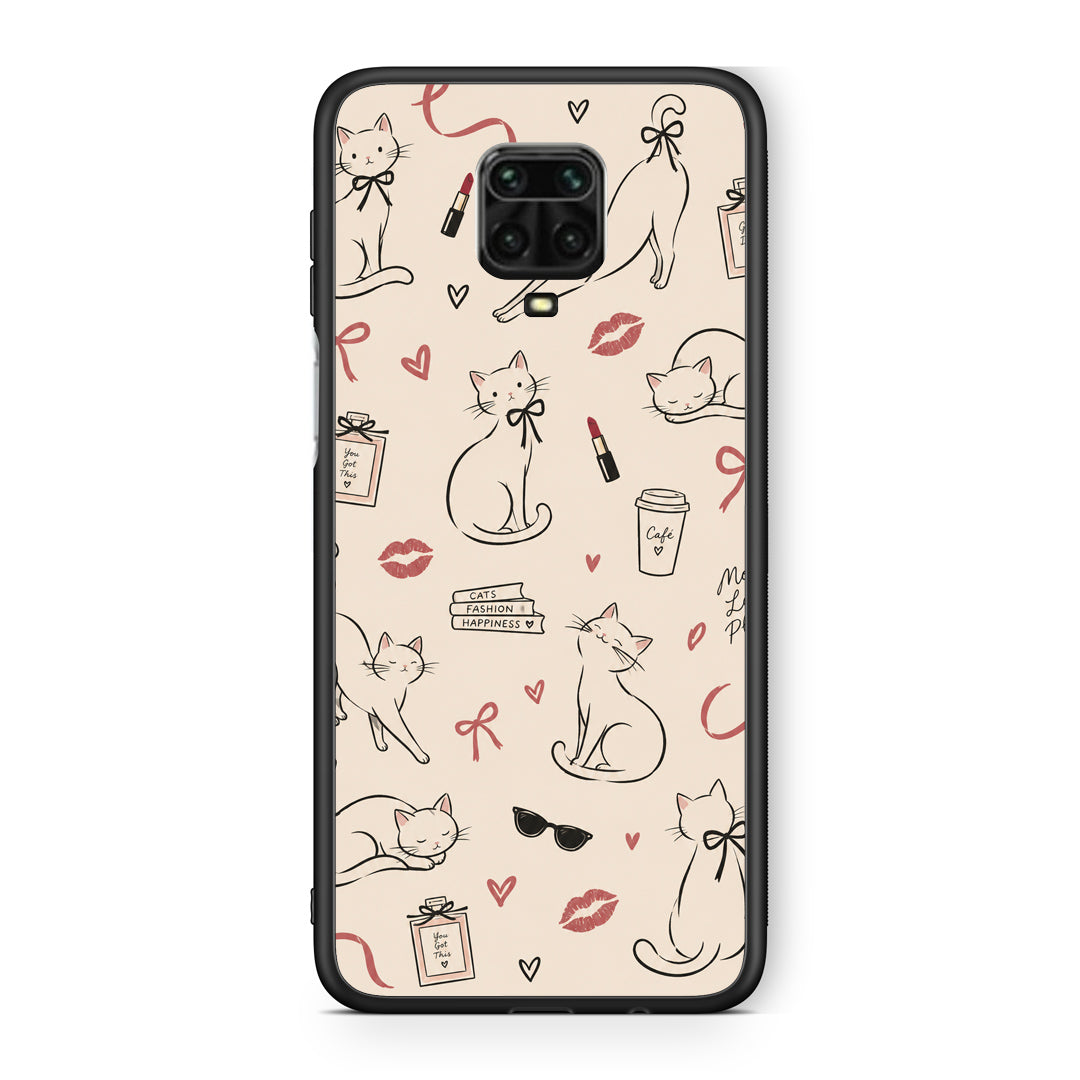 Θήκη Xiaomi Redmi Note 9S / 9 Pro / 9 Pro Max Minimal Cat and Fashion Doodles on Cream από τη Smartfits με σχέδιο στο πίσω μέρος και μαύρο περίβλημα | Xiaomi Redmi Note 9S / 9 Pro / 9 Pro Max Minimal Cat and Fashion Doodles on Cream case with colorful back and black bezels