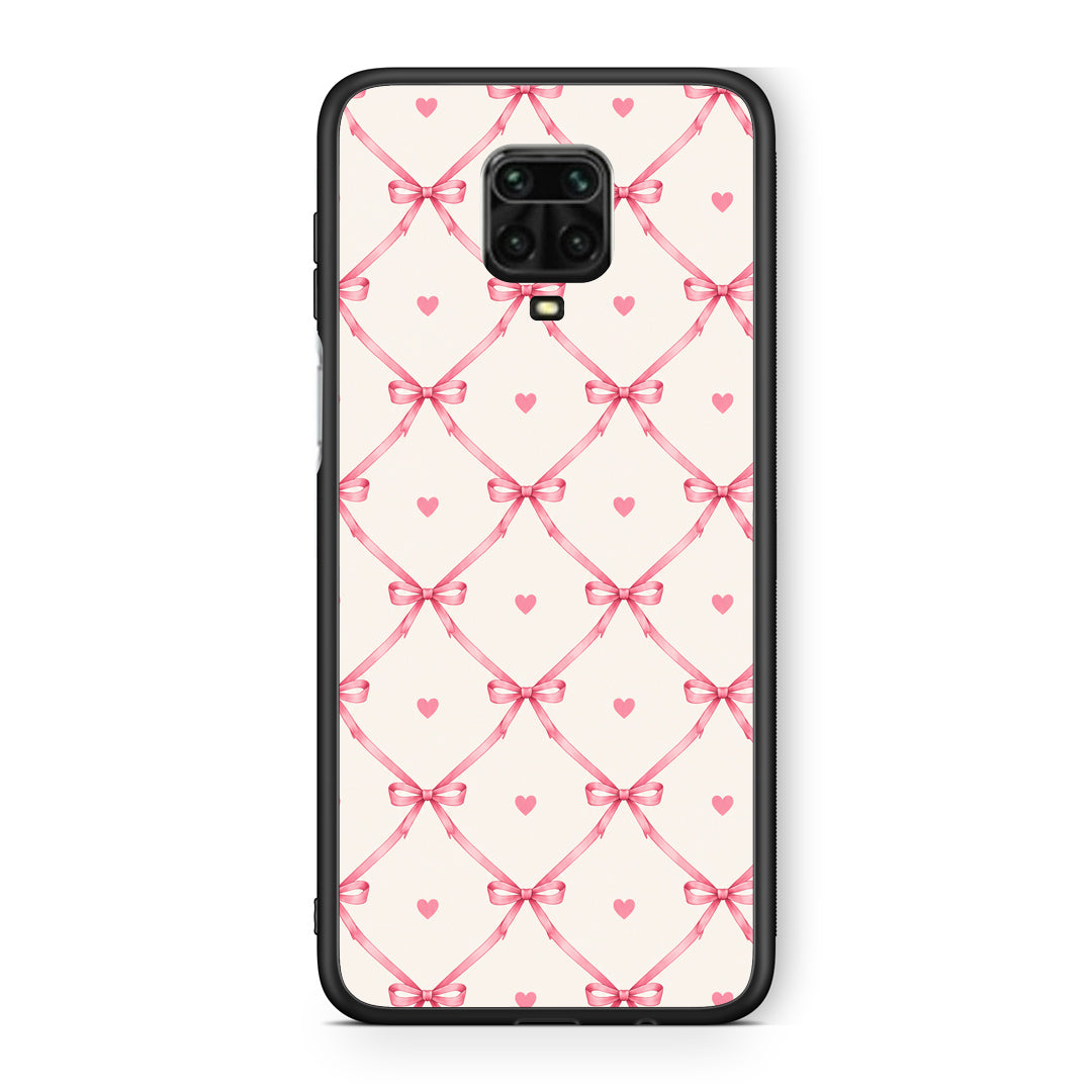 Θήκη Xiaomi Redmi Note 9S / 9 Pro / 9 Pro Max Pink Bow Lattice and Hearts on Cream από τη Smartfits με σχέδιο στο πίσω μέρος και μαύρο περίβλημα | Xiaomi Redmi Note 9S / 9 Pro / 9 Pro Max Pink Bow Lattice and Hearts on Cream case with colorful back and black bezels