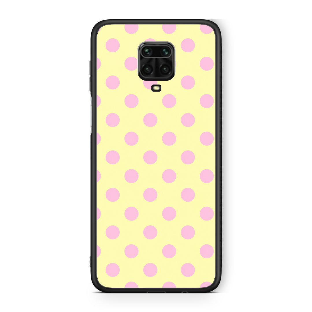Θήκη Xiaomi Redmi Note 9S / 9 Pro / 9 Pro Max Pink Polka Dots on Yellow από τη Smartfits με σχέδιο στο πίσω μέρος και μαύρο περίβλημα | Xiaomi Redmi Note 9S / 9 Pro / 9 Pro Max Pink Polka Dots on Yellow case with colorful back and black bezels