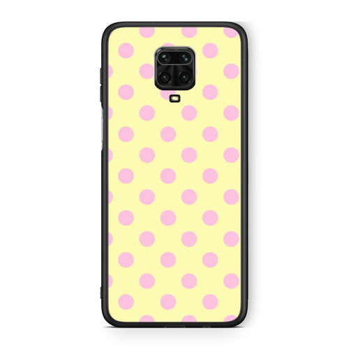 Θήκη Xiaomi Redmi Note 9S / 9 Pro / 9 Pro Max Pink Polka Dots on Yellow από τη Smartfits με σχέδιο στο πίσω μέρος και μαύρο περίβλημα | Xiaomi Redmi Note 9S / 9 Pro / 9 Pro Max Pink Polka Dots on Yellow case with colorful back and black bezels