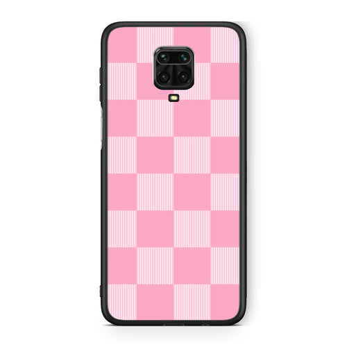 Θήκη Xiaomi Redmi Note 9S / 9 Pro / 9 Pro Max Pink and White Striped Checks από τη Smartfits με σχέδιο στο πίσω μέρος και μαύρο περίβλημα | Xiaomi Redmi Note 9S / 9 Pro / 9 Pro Max Pink and White Striped Checks case with colorful back and black bezels