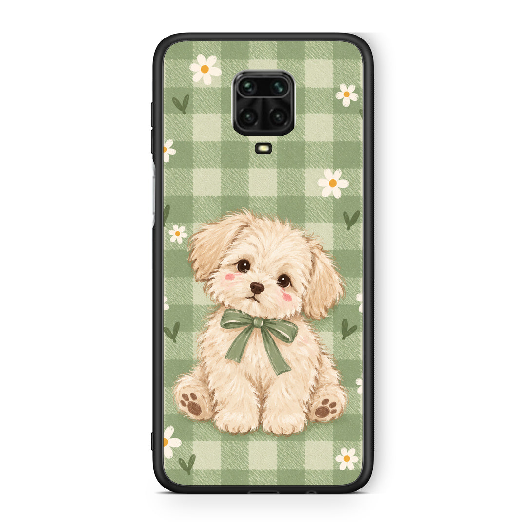 Θήκη Xiaomi Redmi Note 9S / 9 Pro / 9 Pro Max Puppy and Daisies on Sage Gingham από τη Smartfits με σχέδιο στο πίσω μέρος και μαύρο περίβλημα | Xiaomi Redmi Note 9S / 9 Pro / 9 Pro Max Puppy and Daisies on Sage Gingham case with colorful back and black bezels