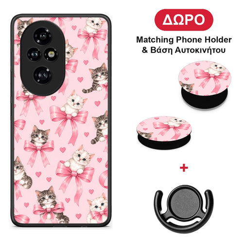 Kittens and Pink Bows on Pink - Honor 200 Pro 5G θήκη + Δώρο Phone Holder & Βάση Αυτοκινήτου