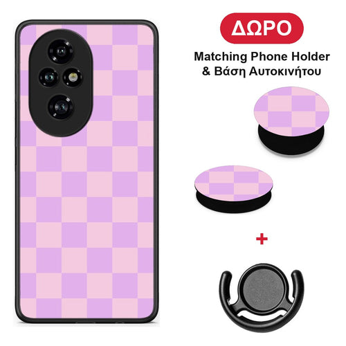 Lavender and Pink Checkerboard - Honor 200 Pro 5G θήκη + Δώρο Phone Holder & Βάση Αυτοκινήτου