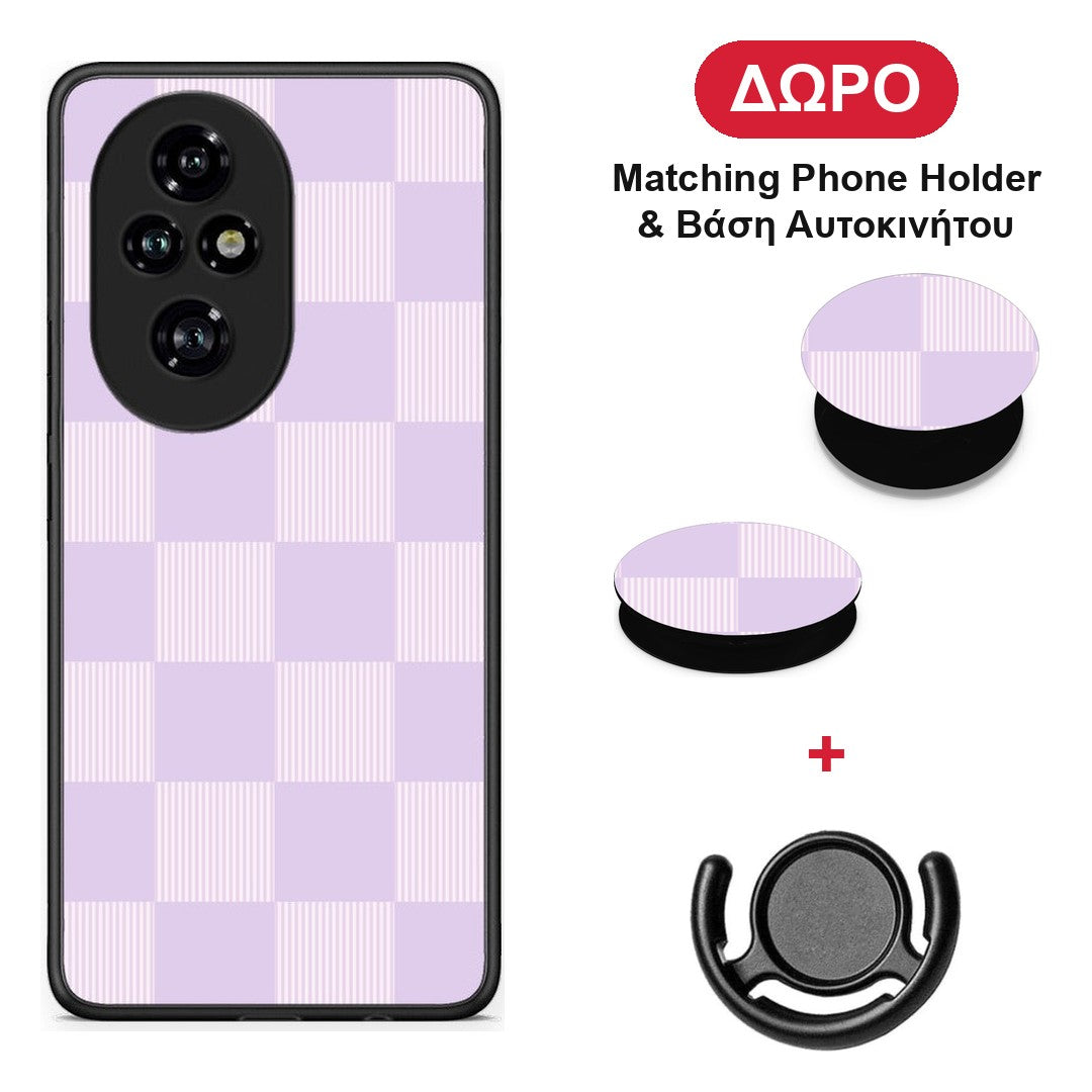 Lilac and Cream Striped Checks - Honor 200 Pro 5G θήκη + Δώρο Phone Holder & Βάση Αυτοκινήτου