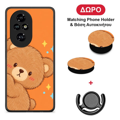 Peekaboo Teddy on Orange - Honor 200 Pro 5G θήκη + Δώρο Phone Holder & Βάση Αυτοκινήτου