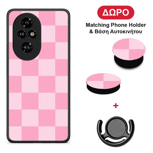 Pink and White Striped Checks - Honor 200 Pro 5G θήκη + Δώρο Phone Holder & Βάση Αυτοκινήτου