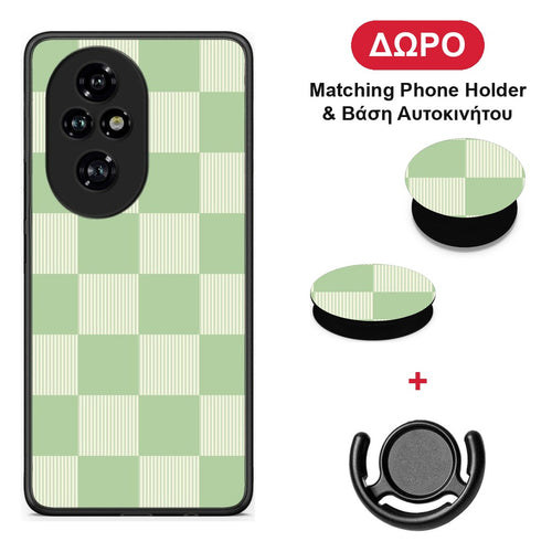 Sage and Cream Striped Checks - Honor 200 Pro 5G θήκη + Δώρο Phone Holder & Βάση Αυτοκινήτου