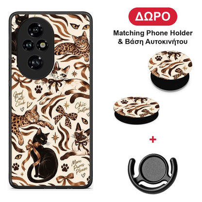 Wild Cats and Animal Print Collage - Honor 200 Pro 5G θήκη + Δώρο Phone Holder & Βάση Αυτοκινήτου