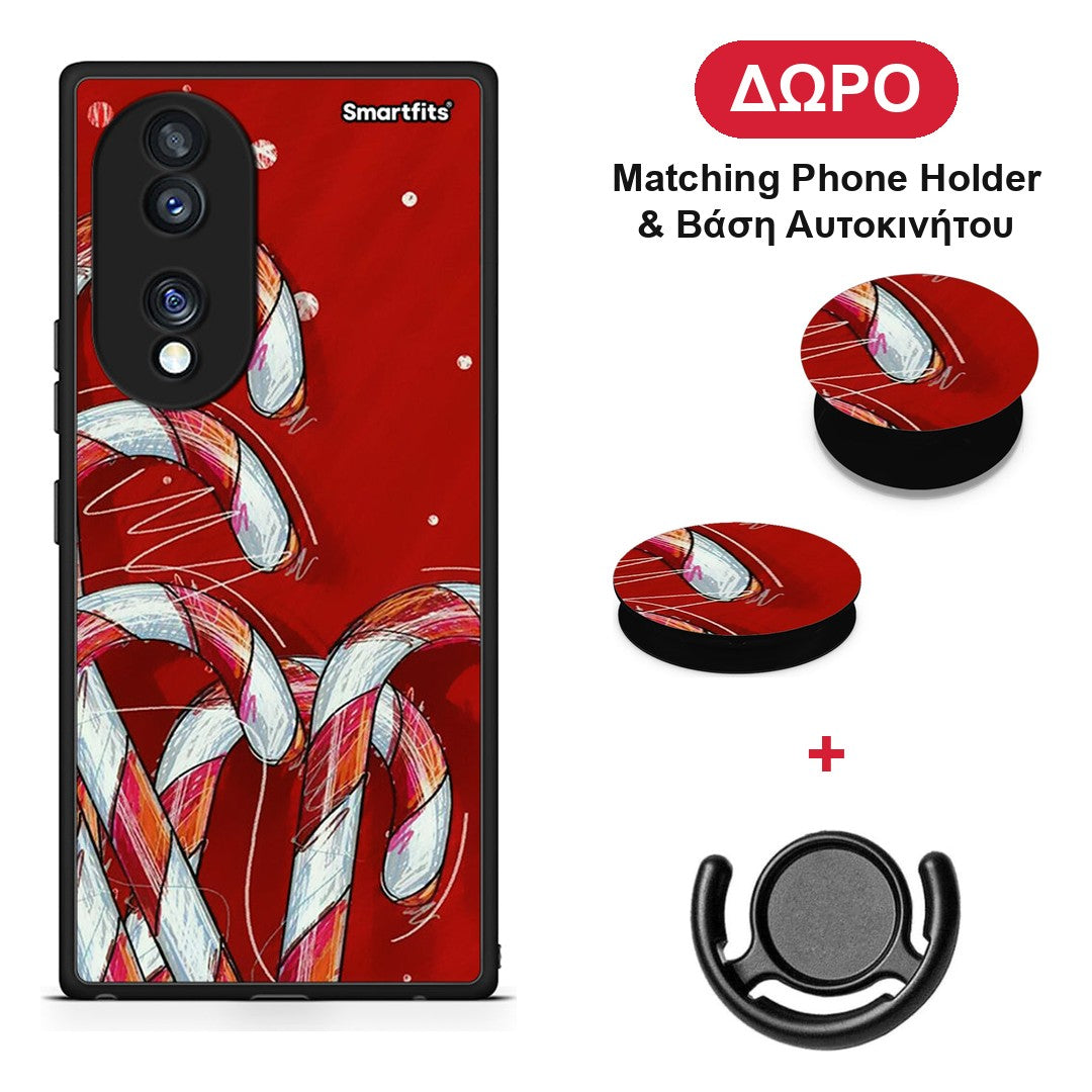 Candy Cane - Honor 70 5G θήκη + Δώρο Phone Holder & Βάση Αυτοκινήτου