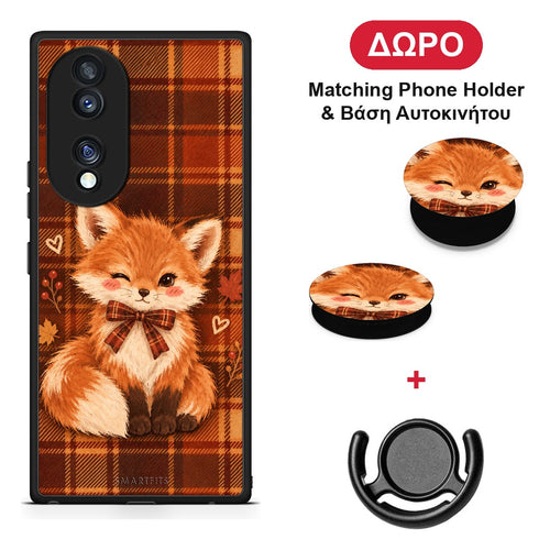 Fox on Autumn Tartan - Honor 70 5G θήκη + Δώρο Phone Holder & Βάση Αυτοκινήτου