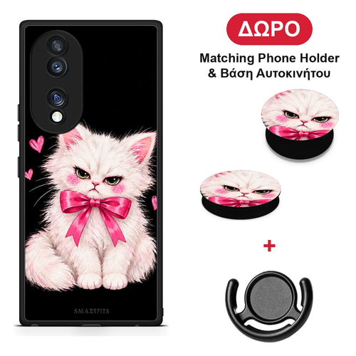 Grumpy Party Kitten on Black - Honor 70 5G θήκη + Δώρο Phone Holder & Βάση Αυτοκινήτου