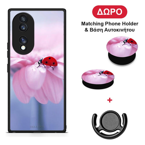Ladybug Flower - Honor 70 5G θήκη + Δώρο Phone Holder & Βάση Αυτοκινήτου