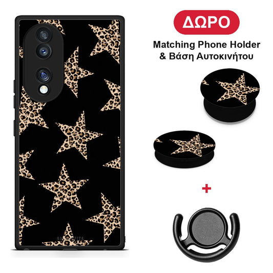 Leopard Stars on Black - Honor 70 5G θήκη + Δώρο Phone Holder & Βάση Αυτοκινήτου