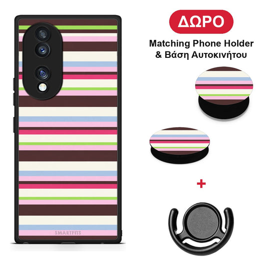 Multicolour Horizontal Stripes - Honor 70 5G θήκη + Δώρο Phone Holder & Βάση Αυτοκινήτου