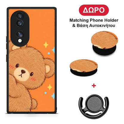 Peekaboo Teddy on Orange - Honor 70 5G θήκη + Δώρο Phone Holder & Βάση Αυτοκινήτου