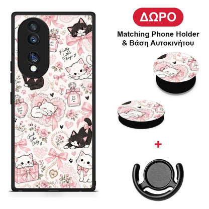 Pink Bows and Kittens Collage - Honor 70 5G θήκη + Δώρο Phone Holder & Βάση Αυτοκινήτου