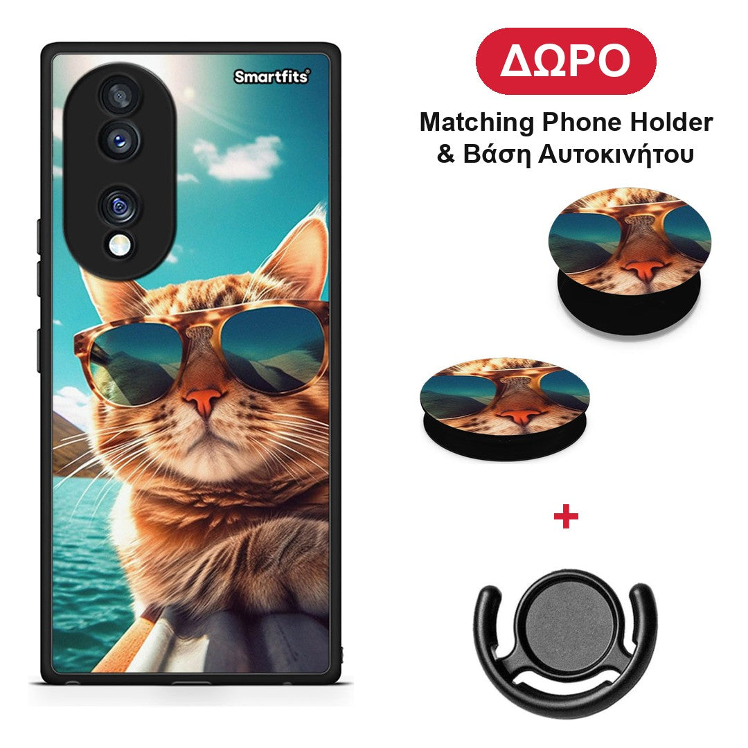 Summer Cat - Honor 70 5G θήκη + Δώρο Phone Holder & Βάση Αυτοκινήτου