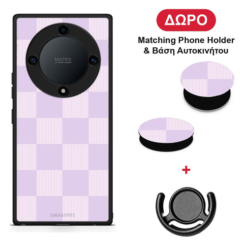 Lilac and Cream Striped Checks - Honor Magic5 Lite 5G / X9a θήκη + Δώρο Phone Holder & Βάση Αυτοκινήτου