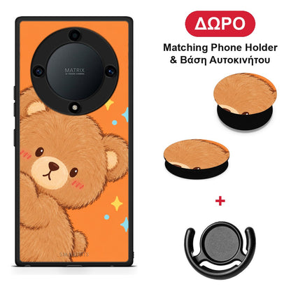 Peekaboo Teddy on Orange - Honor Magic5 Lite 5G / X9a θήκη + Δώρο Phone Holder & Βάση Αυτοκινήτου