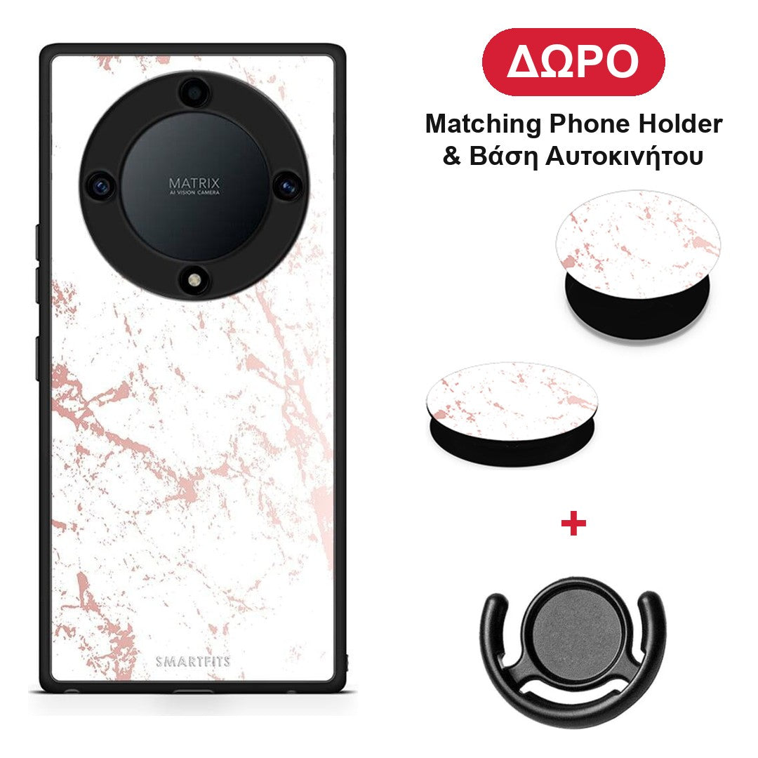 Marble Pink Splash - Honor Magic5 Lite 5G / X9a θήκη + Δώρο Phone Holder & Βάση Αυτοκινήτου