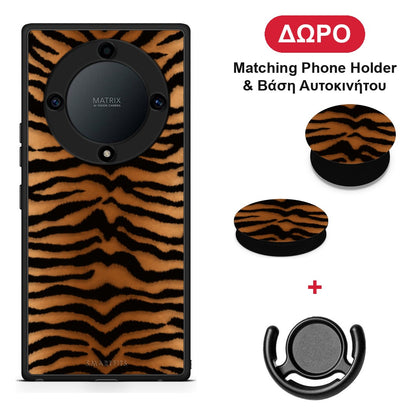 Tiger Print Orange and Black - Honor Magic5 Lite 5G / X9a θήκη + Δώρο Phone Holder & Βάση Αυτοκινήτου
