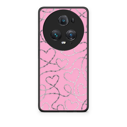 Θήκη Honor Magic5 Pro Barbed Wire Hearts on Pink από τη Smartfits με σχέδιο στο πίσω μέρος και μαύρο περίβλημα | Honor Magic5 Pro Barbed Wire Hearts on Pink case with colorful back and black bezels