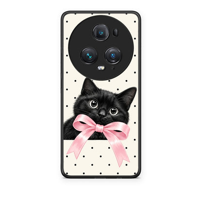 Θήκη Honor Magic5 Pro Black Kitten Pink Bow and Polka Dots από τη Smartfits με σχέδιο στο πίσω μέρος και μαύρο περίβλημα | Honor Magic5 Pro Black Kitten Pink Bow and Polka Dots case with colorful back and black bezels