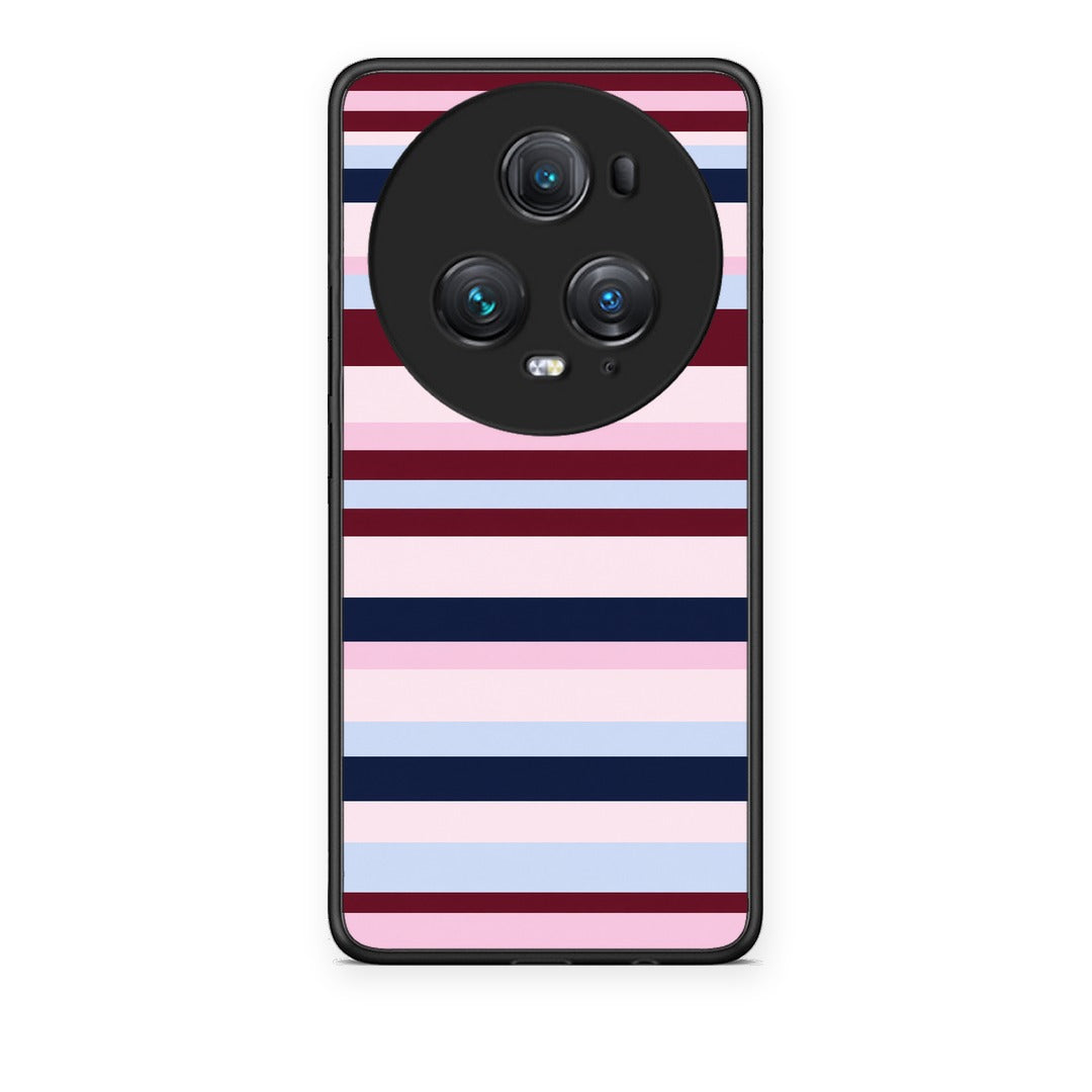 Θήκη Honor Magic5 Pro Burgundy Pink and Blue Horizontal Stripes από τη Smartfits με σχέδιο στο πίσω μέρος και μαύρο περίβλημα | Honor Magic5 Pro Burgundy Pink and Blue Horizontal Stripes case with colorful back and black bezels