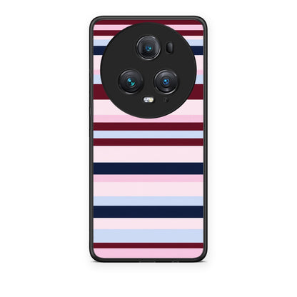 Θήκη Honor Magic5 Pro Burgundy Pink and Blue Horizontal Stripes από τη Smartfits με σχέδιο στο πίσω μέρος και μαύρο περίβλημα | Honor Magic5 Pro Burgundy Pink and Blue Horizontal Stripes case with colorful back and black bezels