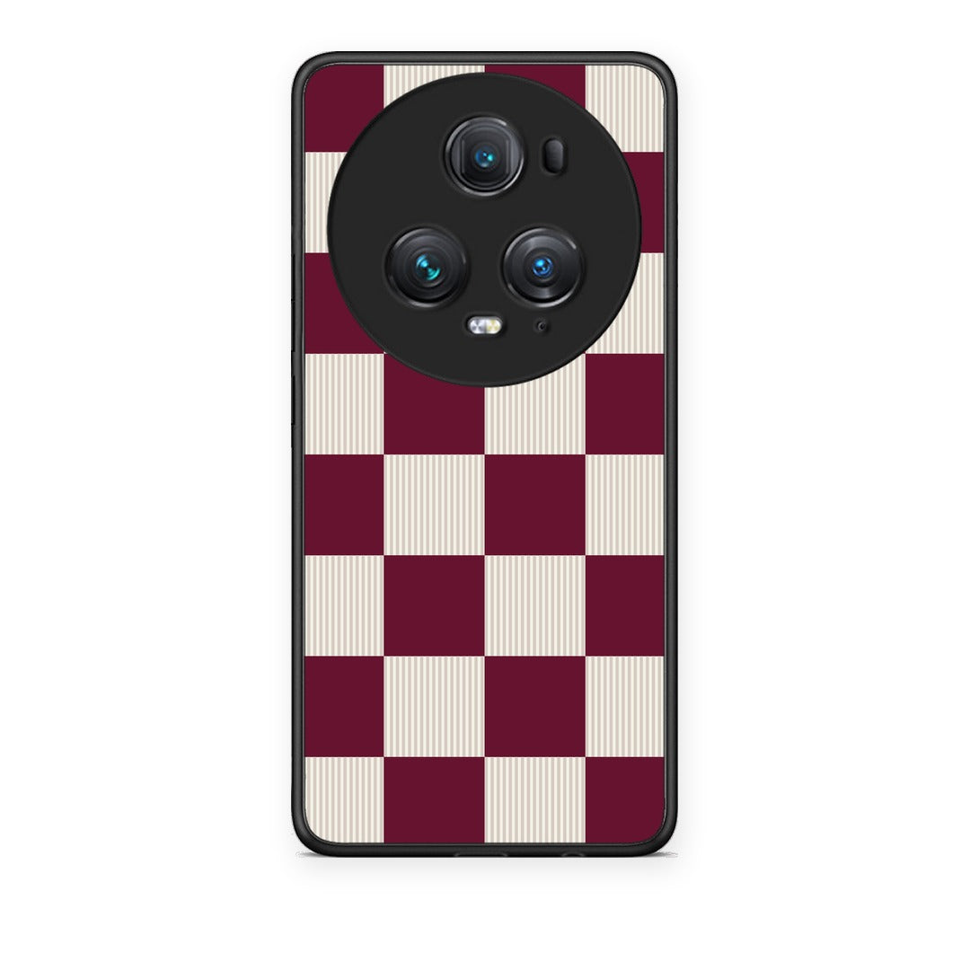 Θήκη Honor Magic5 Pro Burgundy and Cream Striped Checks από τη Smartfits με σχέδιο στο πίσω μέρος και μαύρο περίβλημα | Honor Magic5 Pro Burgundy and Cream Striped Checks case with colorful back and black bezels