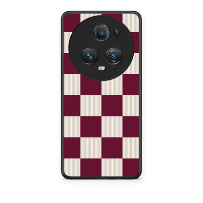Θήκη Honor Magic5 Pro Burgundy and Cream Striped Checks από τη Smartfits με σχέδιο στο πίσω μέρος και μαύρο περίβλημα | Honor Magic5 Pro Burgundy and Cream Striped Checks case with colorful back and black bezels