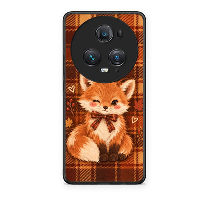 Θήκη Honor Magic5 Pro Fox on Autumn Tartan από τη Smartfits με σχέδιο στο πίσω μέρος και μαύρο περίβλημα | Honor Magic5 Pro Fox on Autumn Tartan case with colorful back and black bezels