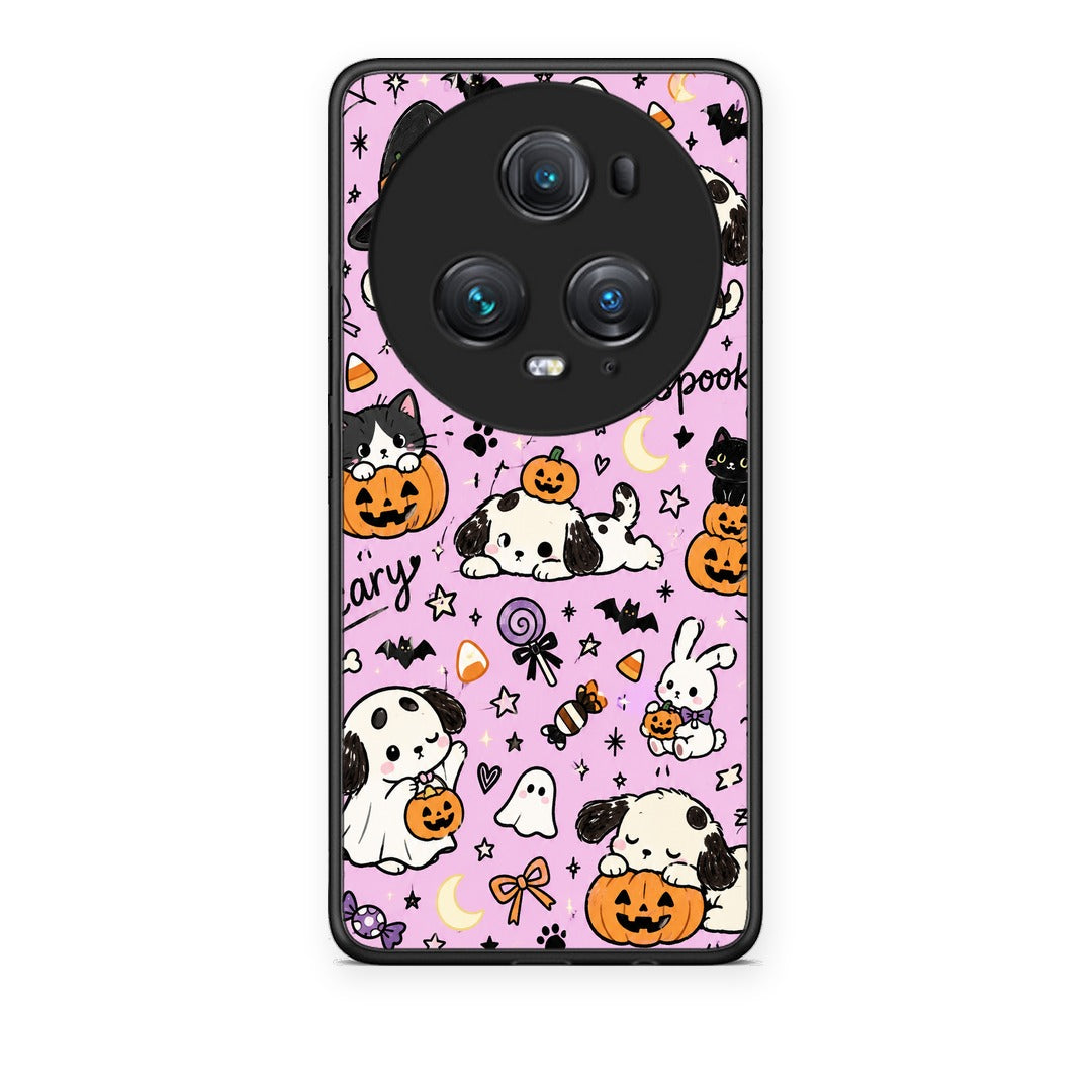 Θήκη Honor Magic5 Pro Halloween Puppies and Friends on Lilac από τη Smartfits με σχέδιο στο πίσω μέρος και μαύρο περίβλημα | Honor Magic5 Pro Halloween Puppies and Friends on Lilac case with colorful back and black bezels