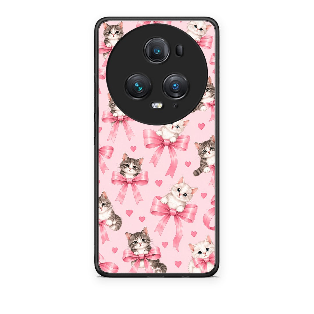 Θήκη Honor Magic5 Pro Kittens and Pink Bows on Pink από τη Smartfits με σχέδιο στο πίσω μέρος και μαύρο περίβλημα | Honor Magic5 Pro Kittens and Pink Bows on Pink case with colorful back and black bezels