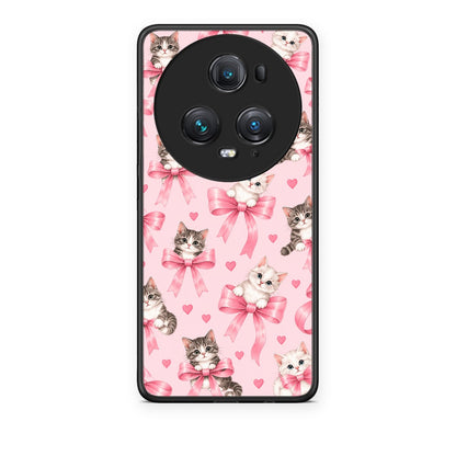 Θήκη Honor Magic5 Pro Kittens and Pink Bows on Pink από τη Smartfits με σχέδιο στο πίσω μέρος και μαύρο περίβλημα | Honor Magic5 Pro Kittens and Pink Bows on Pink case with colorful back and black bezels