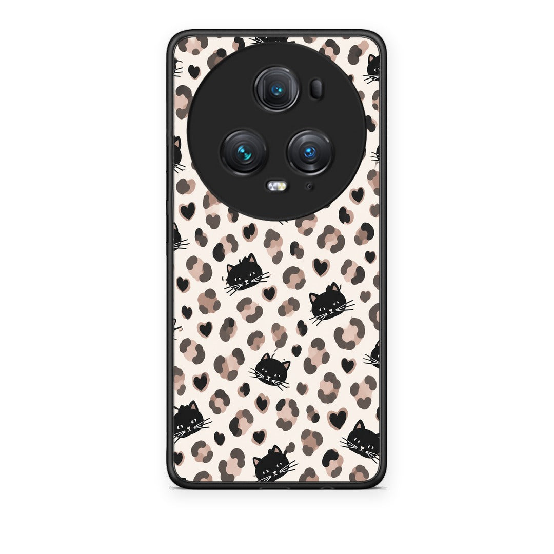 Θήκη Honor Magic5 Pro Leopard Spots and Black Cats on Cream από τη Smartfits με σχέδιο στο πίσω μέρος και μαύρο περίβλημα | Honor Magic5 Pro Leopard Spots and Black Cats on Cream case with colorful back and black bezels