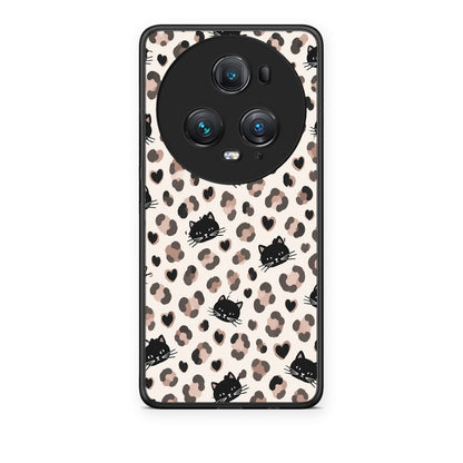Θήκη Honor Magic5 Pro Leopard Spots and Black Cats on Cream από τη Smartfits με σχέδιο στο πίσω μέρος και μαύρο περίβλημα | Honor Magic5 Pro Leopard Spots and Black Cats on Cream case with colorful back and black bezels