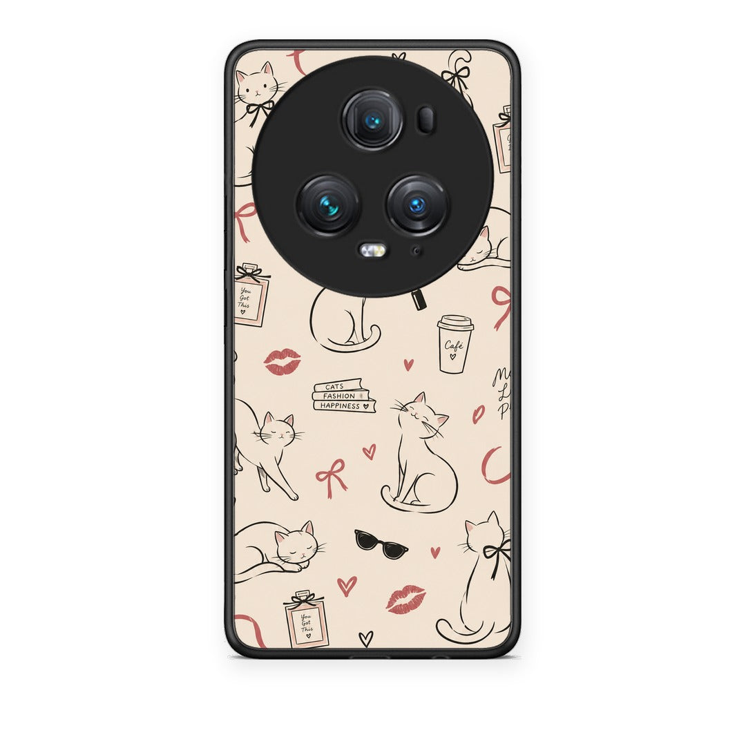 Θήκη Honor Magic5 Pro Minimal Cat and Fashion Doodles on Cream από τη Smartfits με σχέδιο στο πίσω μέρος και μαύρο περίβλημα | Honor Magic5 Pro Minimal Cat and Fashion Doodles on Cream case with colorful back and black bezels