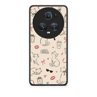 Θήκη Honor Magic5 Pro Minimal Cat and Fashion Doodles on Cream από τη Smartfits με σχέδιο στο πίσω μέρος και μαύρο περίβλημα | Honor Magic5 Pro Minimal Cat and Fashion Doodles on Cream case with colorful back and black bezels