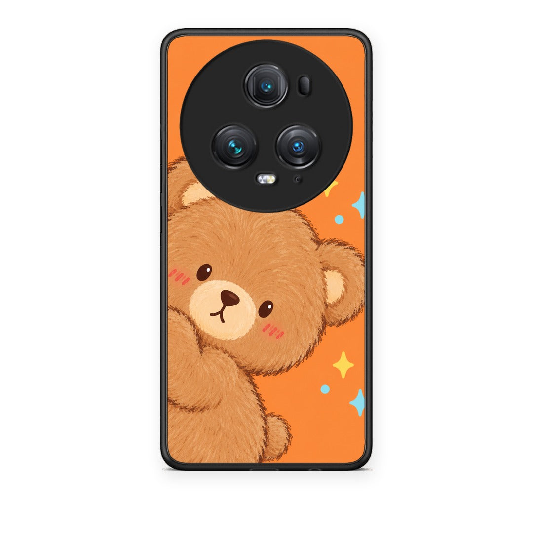 Θήκη Honor Magic5 Pro Peekaboo Teddy on Orange από τη Smartfits με σχέδιο στο πίσω μέρος και μαύρο περίβλημα | Honor Magic5 Pro Peekaboo Teddy on Orange case with colorful back and black bezels