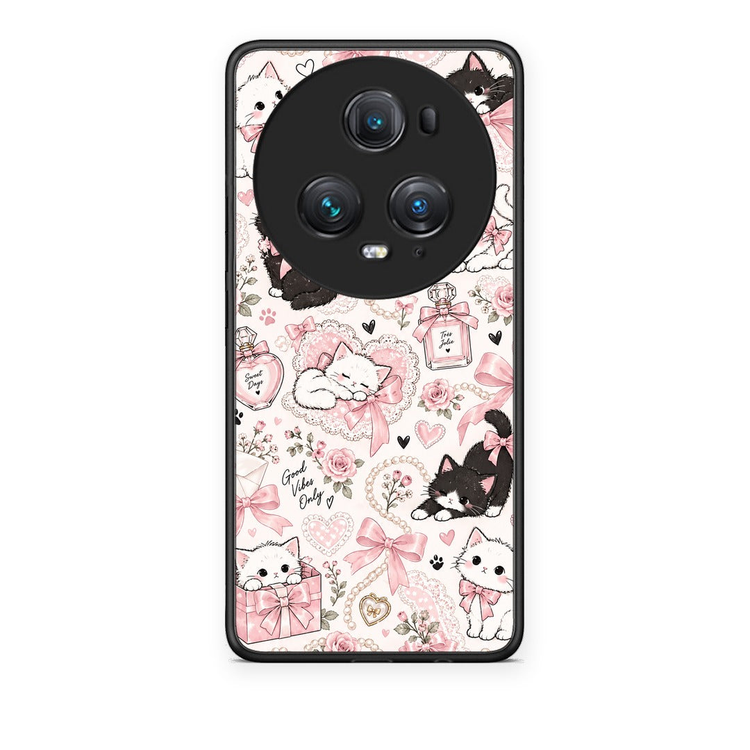 Θήκη Honor Magic5 Pro Pink Bows and Kittens Collage από τη Smartfits με σχέδιο στο πίσω μέρος και μαύρο περίβλημα | Honor Magic5 Pro Pink Bows and Kittens Collage case with colorful back and black bezels