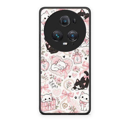 Θήκη Honor Magic5 Pro Pink Bows and Kittens Collage από τη Smartfits με σχέδιο στο πίσω μέρος και μαύρο περίβλημα | Honor Magic5 Pro Pink Bows and Kittens Collage case with colorful back and black bezels