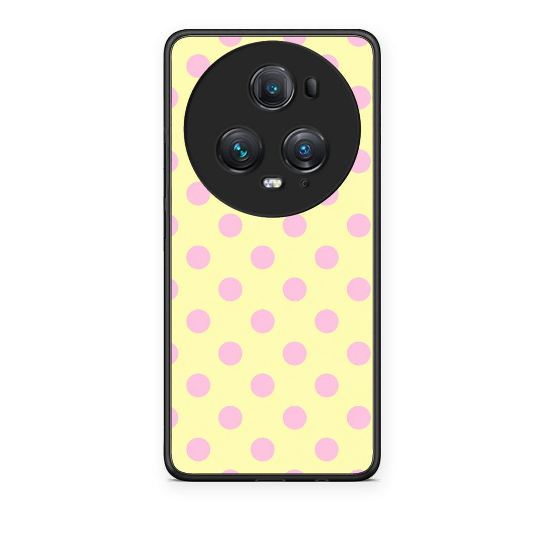 Θήκη Honor Magic5 Pro Pink Polka Dots on Yellow από τη Smartfits με σχέδιο στο πίσω μέρος και μαύρο περίβλημα | Honor Magic5 Pro Pink Polka Dots on Yellow case with colorful back and black bezels