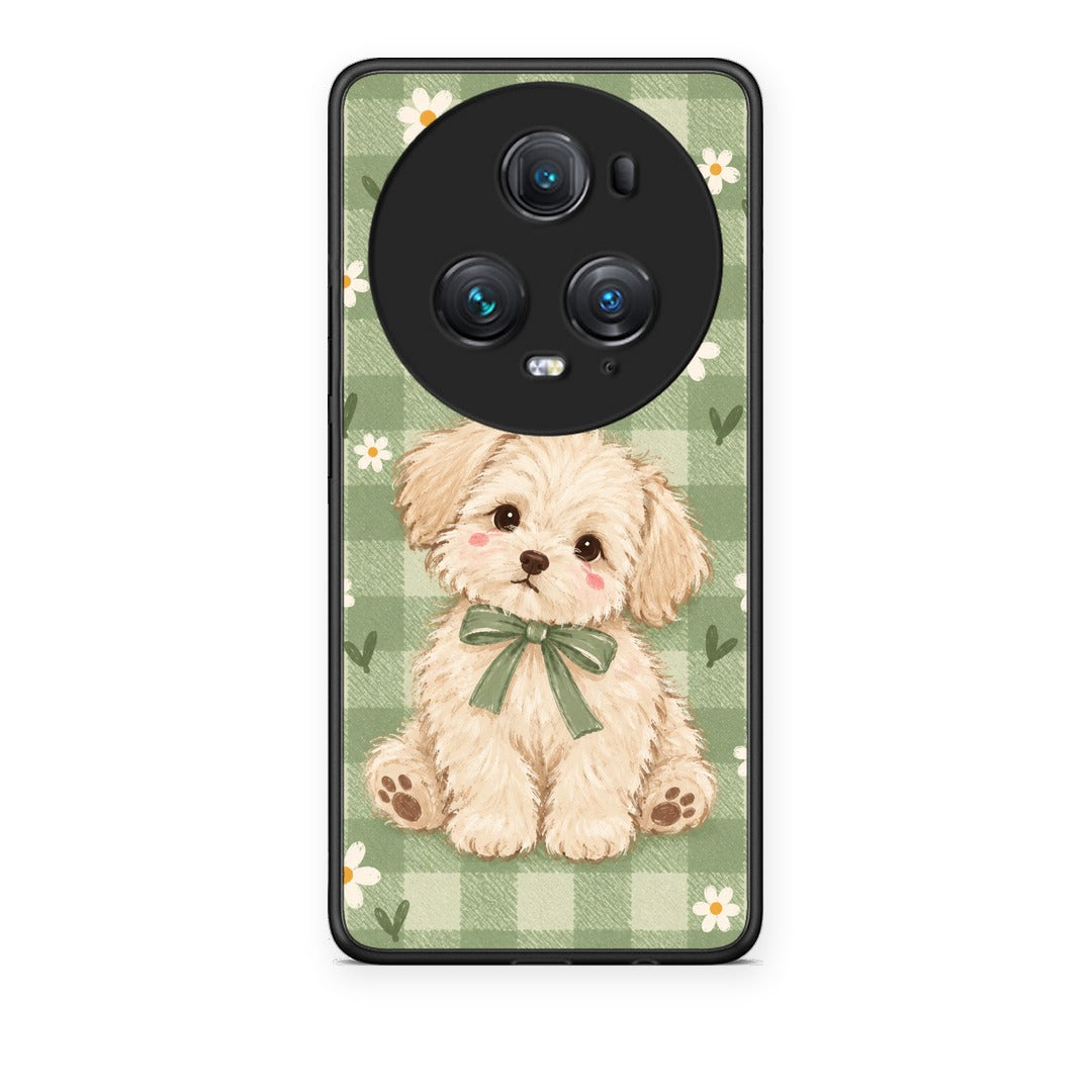 Θήκη Honor Magic5 Pro Puppy and Daisies on Sage Gingham από τη Smartfits με σχέδιο στο πίσω μέρος και μαύρο περίβλημα | Honor Magic5 Pro Puppy and Daisies on Sage Gingham case with colorful back and black bezels