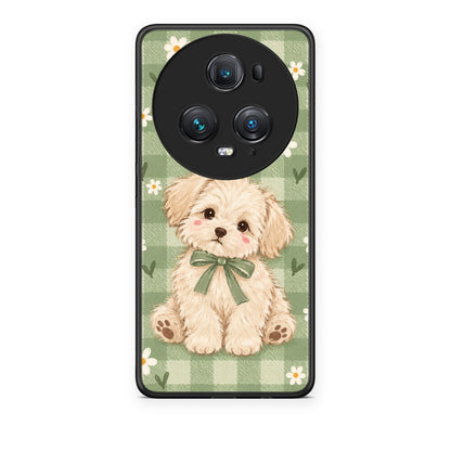 Θήκη Honor Magic5 Pro Puppy and Daisies on Sage Gingham από τη Smartfits με σχέδιο στο πίσω μέρος και μαύρο περίβλημα | Honor Magic5 Pro Puppy and Daisies on Sage Gingham case with colorful back and black bezels