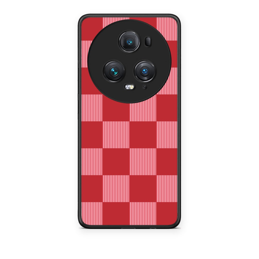 Θήκη Honor Magic5 Pro Red and Pink Striped Checks από τη Smartfits με σχέδιο στο πίσω μέρος και μαύρο περίβλημα | Honor Magic5 Pro Red and Pink Striped Checks case with colorful back and black bezels