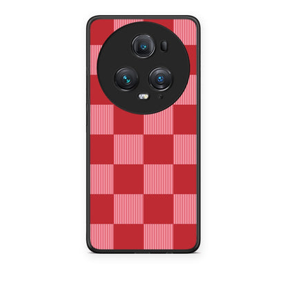 Θήκη Honor Magic5 Pro Red and Pink Striped Checks από τη Smartfits με σχέδιο στο πίσω μέρος και μαύρο περίβλημα | Honor Magic5 Pro Red and Pink Striped Checks case with colorful back and black bezels
